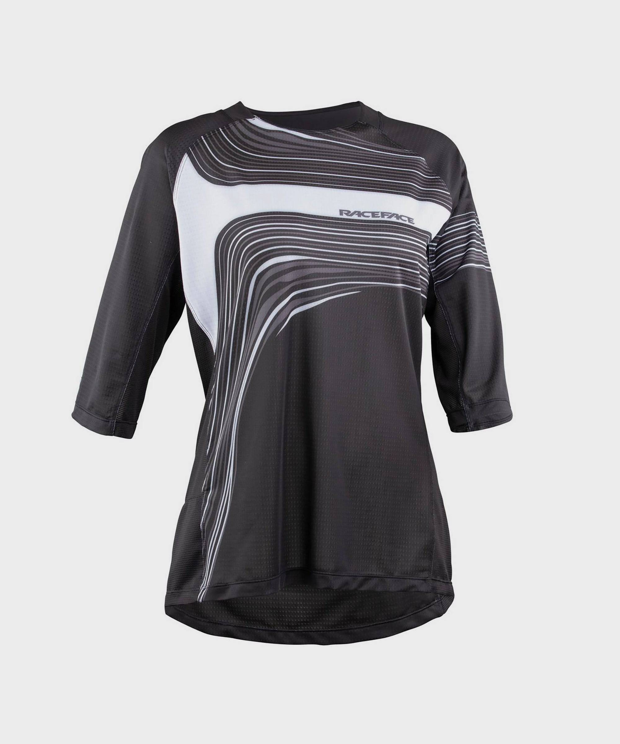 Race Face Khyber Women's ¾ Sleeve MTB jersey, breathable downhill cycling shirt with moisture-wicking fabric for mountain biking.