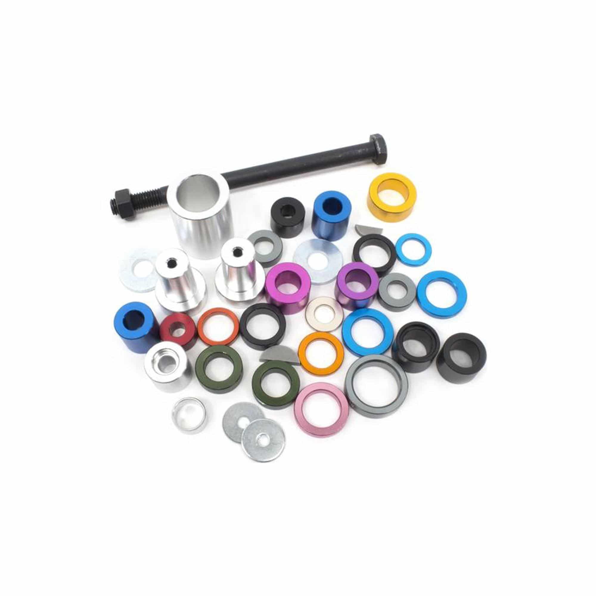 Easton 96-13 bearing drift kit components for bearing removal and installation, shown with metal tools and spacers.