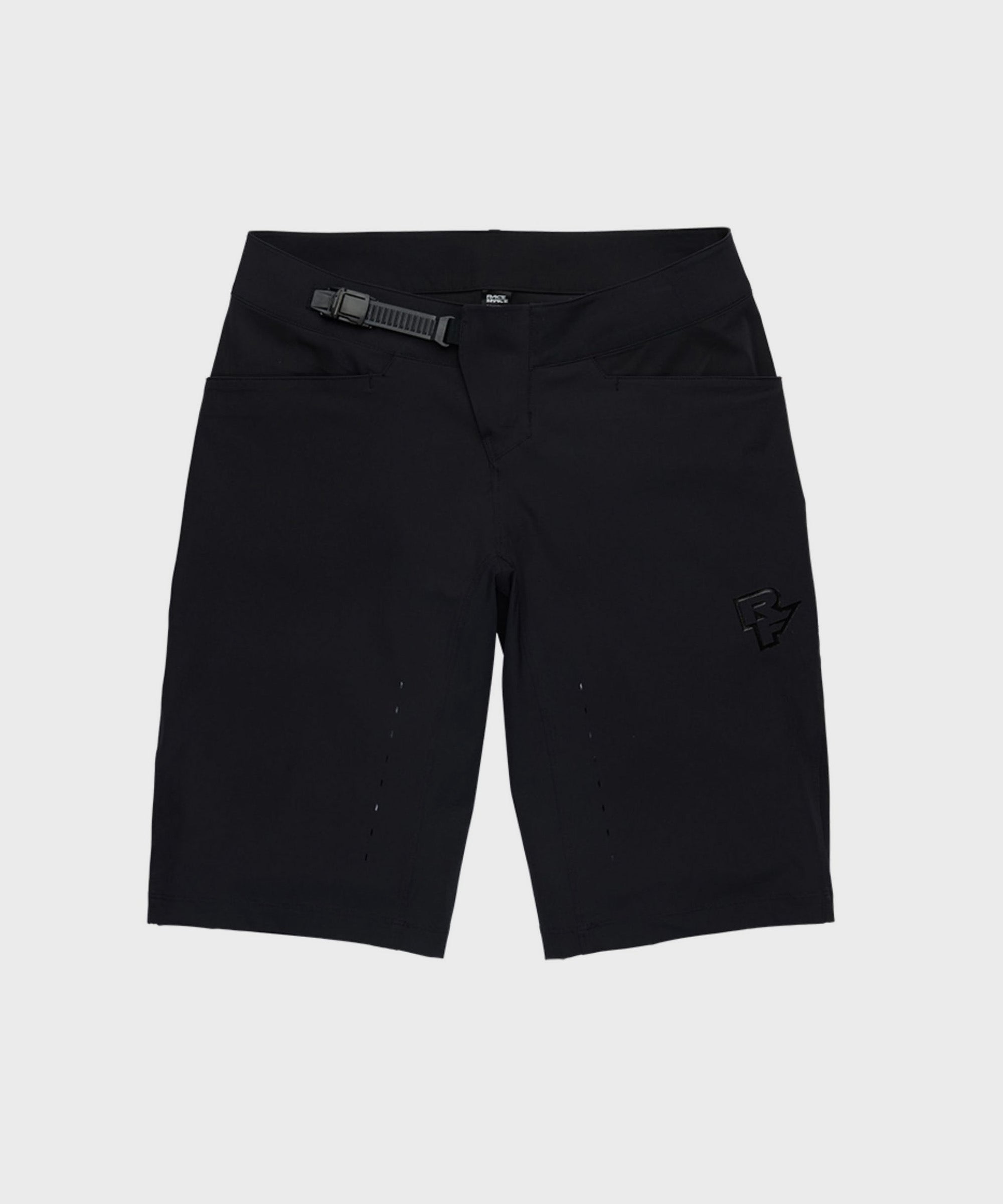 Race Face Traverse unisex mountain bike shorts showing adjustable waist, multiple pockets, and durable fabric for outdoor riding.