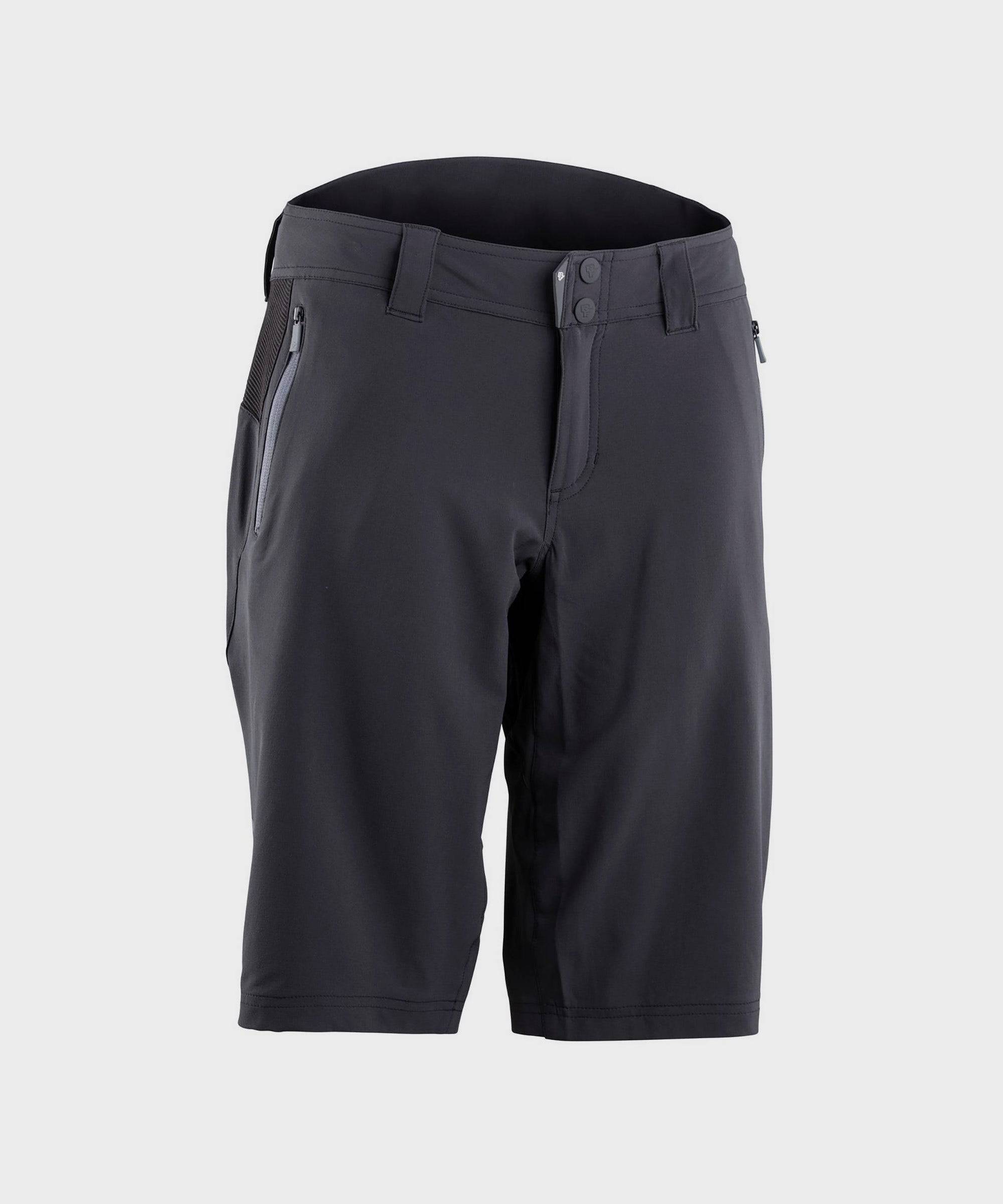 Race Face Nimby women's cycling shorts with adjustable waistband and pockets, designed for comfortable biking apparel.
