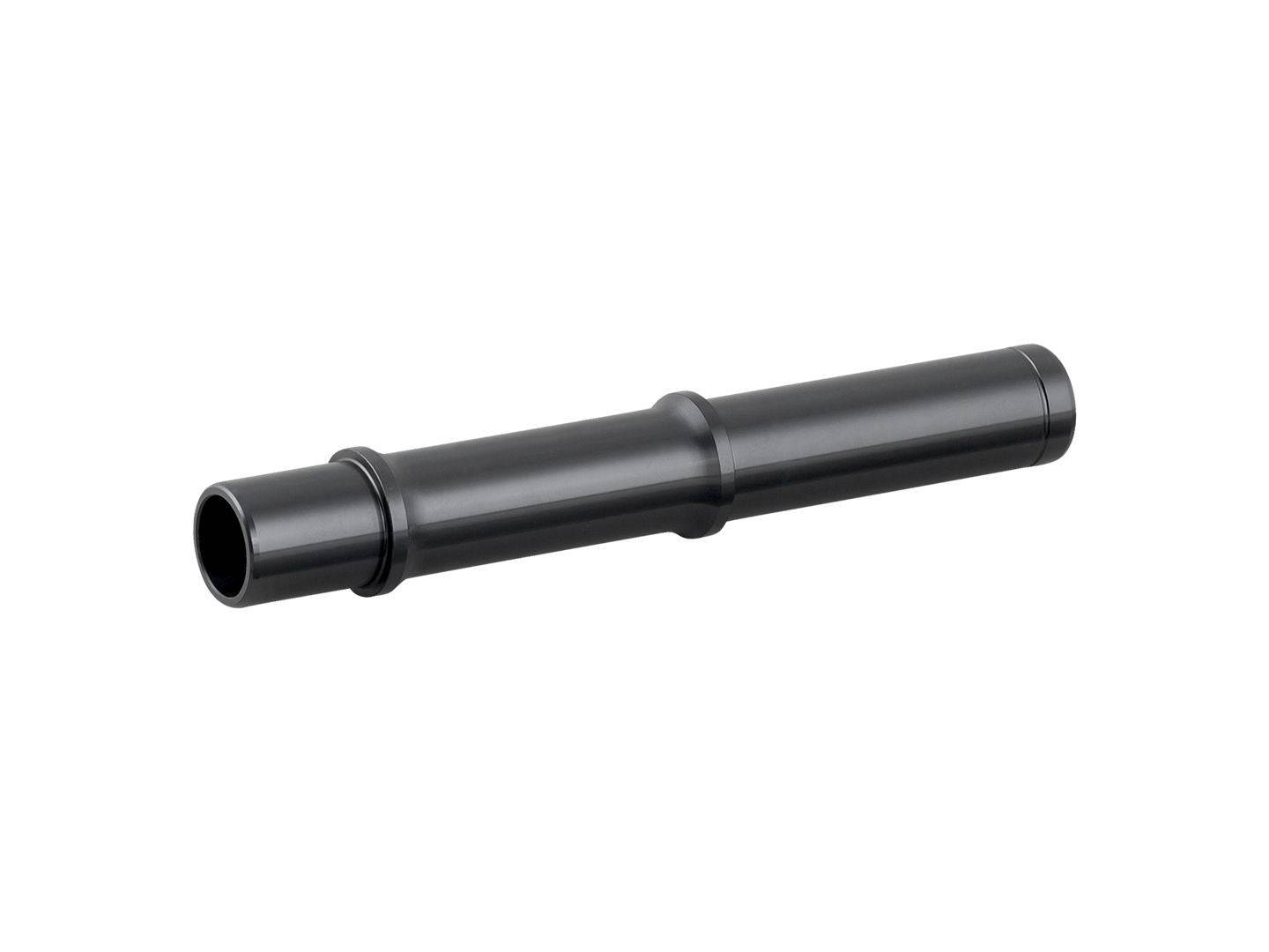Bontrager Ratchet EXP 142mm rear axle for road disc brake hubs in black, showcasing a close-up of the component.