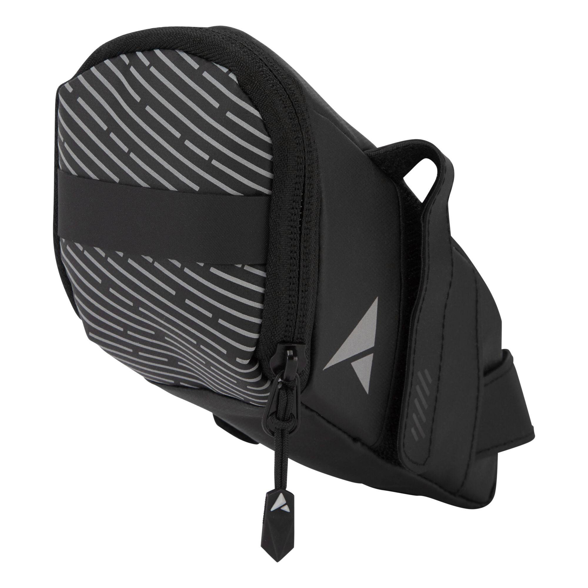 Altura Nightvision medium saddle bag in black with reflective accents, designed for cycling accessories, 0.6L capacity.