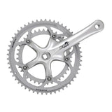 SunRace FCR818 double 8-speed road bike crankset with Super Fluid Drive technology, featuring black crank arms and chainring.