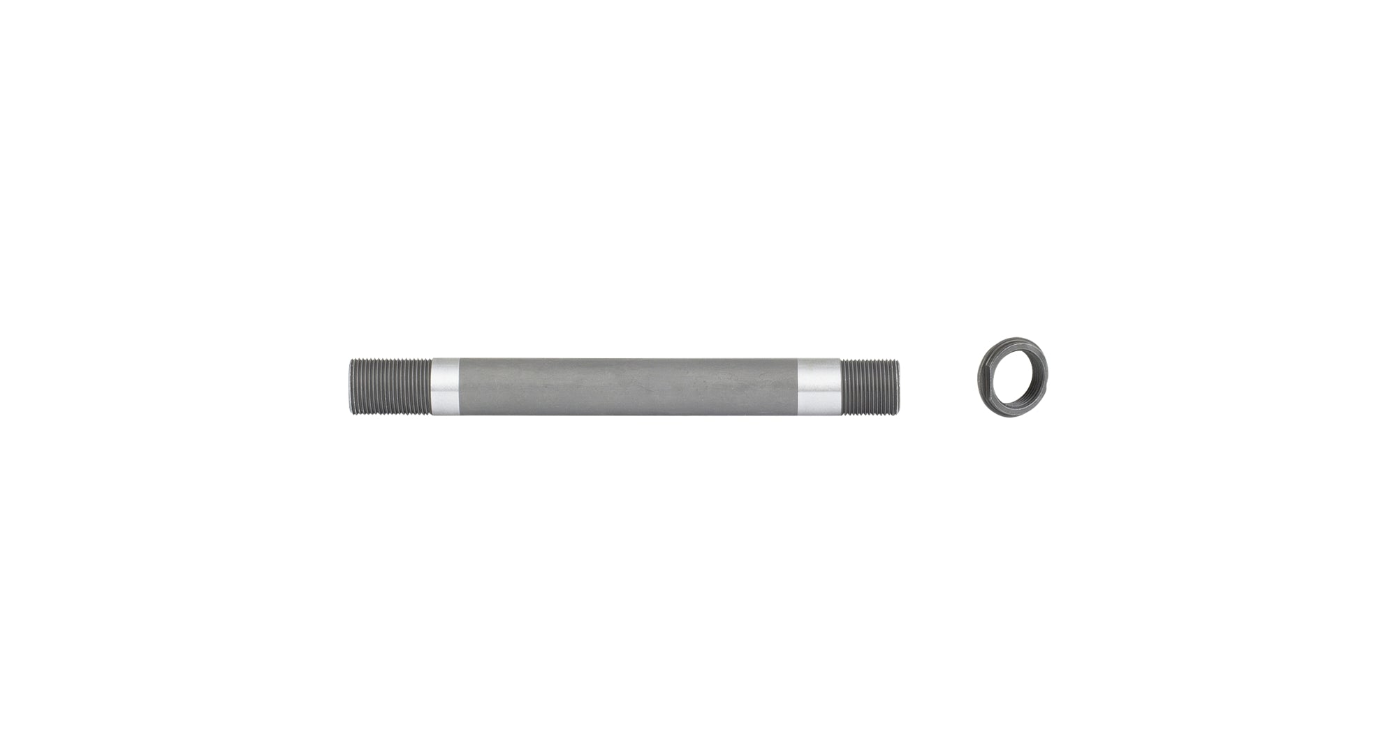 Bontrager RX-342 rear hub axle kit in silver for bike rear wheel, 142mm OLD component replacement, with axle and hardware.