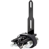 Black Lezyne Flow Storage Adapter for bike tool storage under bottle cage, designed for secure accessory attachment.
