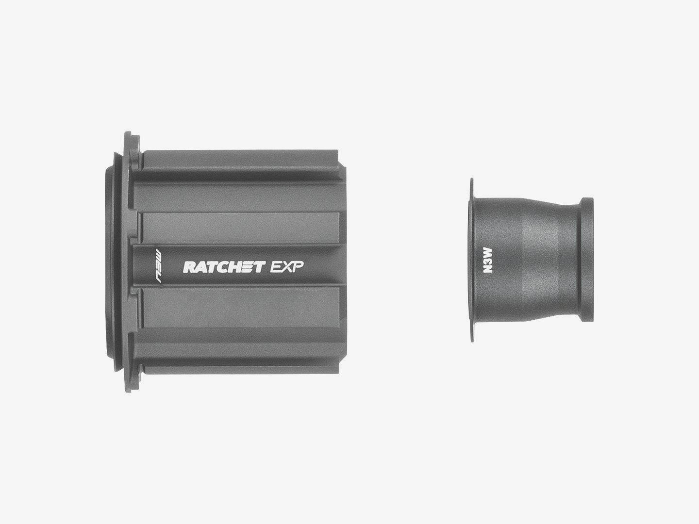 Bontrager Ratchet EXP Campagnolo N3W freehub in black attached to a bicycle hub, 142mm OLD, compatible with cassette components