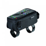 Topeak Bento Pack black top tube bike bag with phone case and organizer attached to a bike frame.