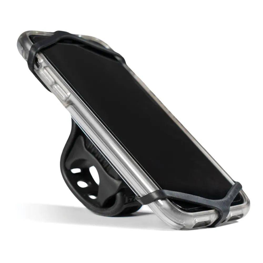 Lezyne Smart Grip Mount for bicycle phone support in black with anti-slip design, securely holding a smartphone during rides