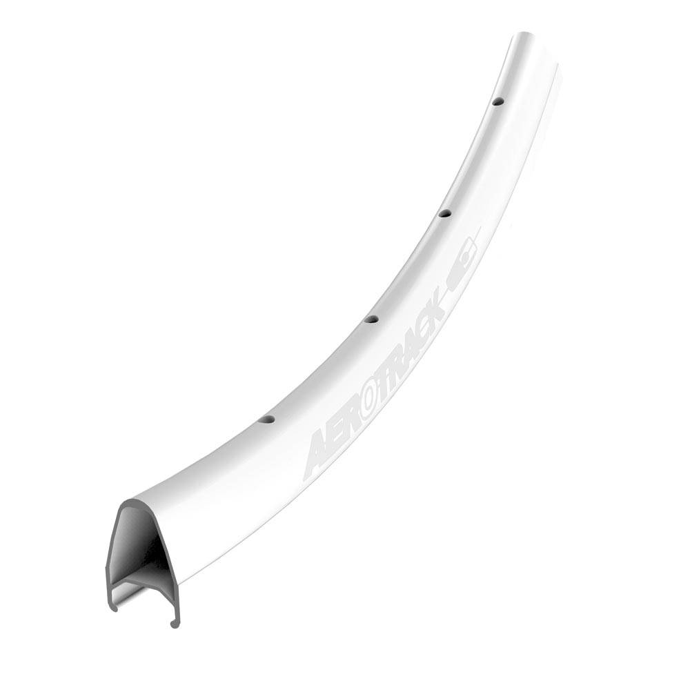 White Halo Aerotrack 27mm Aero rim for 700c road and track cycling with 32 spokes, lightweight and aerodynamic bicycle wheel component.