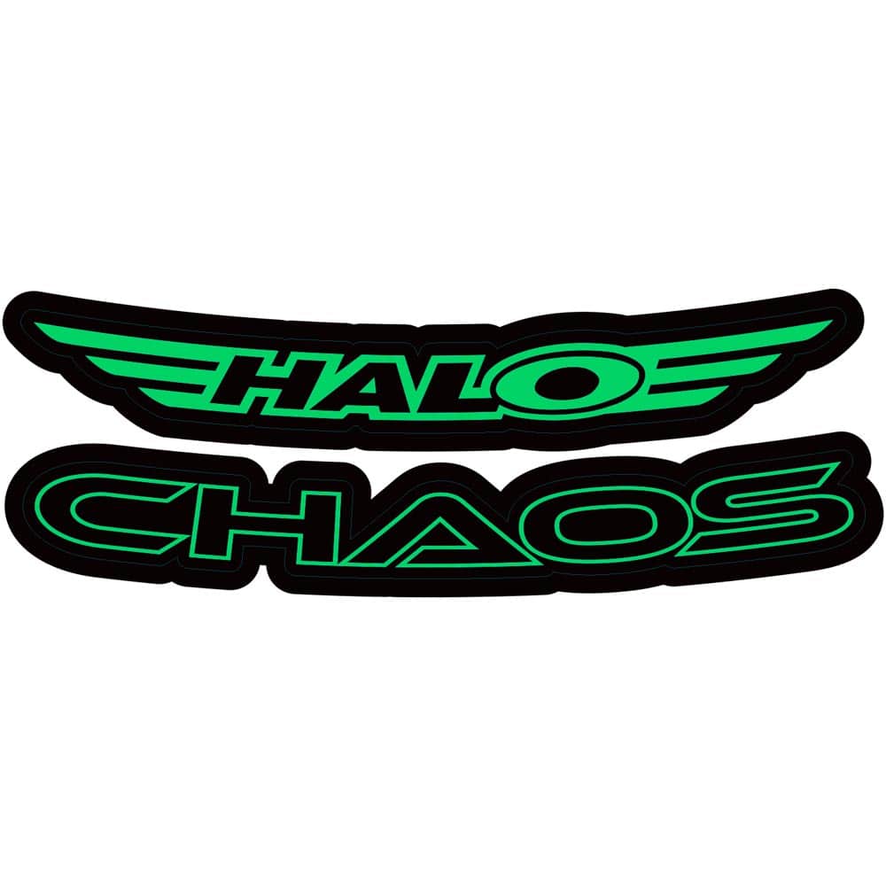 Green Halo Chaos Rim Decals for Halo Chaos wheels, vibrant custom sticker pack for vehicle customization.