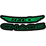 Green Halo Chaos Rim Decals for Halo Chaos wheels, vibrant custom sticker pack for vehicle customization.
