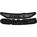 Gray Halo Chaos Rim Decals for Halo Chaos wheels, vibrant custom stickers designed for vehicle rim customization.