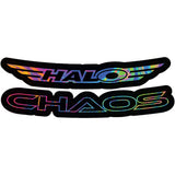 Vibrant oil slick Halo Chaos Rim Decals for Halo Chaos wheels, custom sticker pack for vehicle customization.