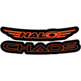 Orange Halo Chaos Rim Decals for Halo Chaos wheels, vibrant custom stickers to enhance vehicle appearance.