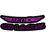 Purple Halo Chaos Rim Decals for Halo Chaos wheels, vibrant custom stickers to enhance vehicle appearance.