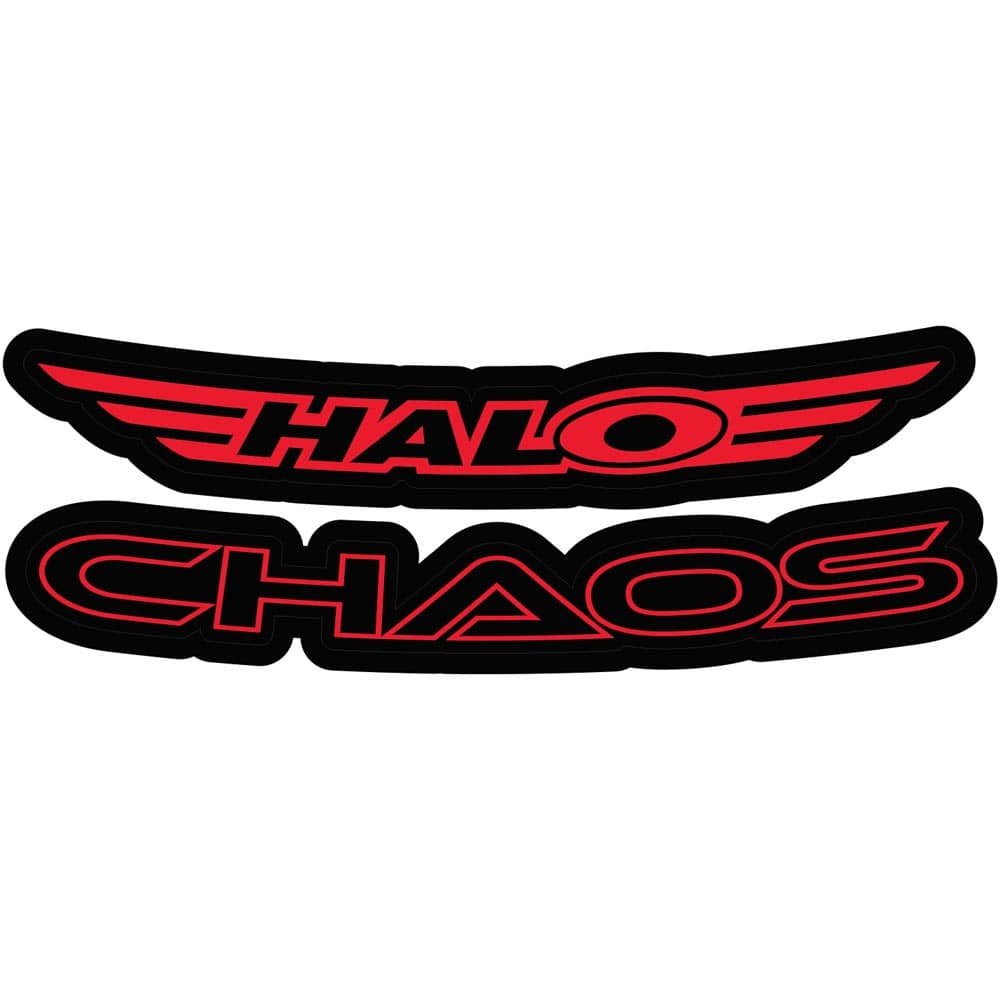 Red Halo Chaos Rim Decals for Halo Chaos Wheels, vibrant custom stickers for vehicle customization.