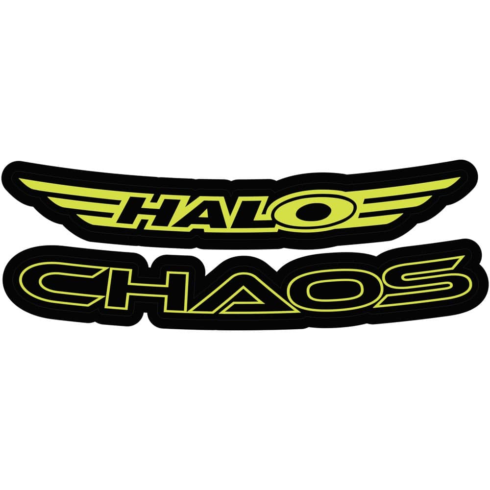Yellow Halo Chaos Rim Decals for Halo Chaos wheels, vibrant custom stickers for vehicle customization.