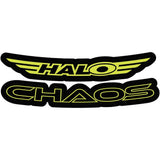 Yellow Halo Chaos Rim Decals for Halo Chaos wheels, vibrant custom stickers for vehicle customization.