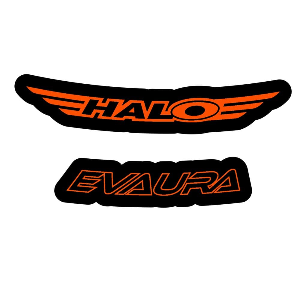Halo Evaura Disc Rim Decals Kit with customizable protective wheel stickers on a motorcycle wheel.