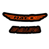 Halo Evaura Disc Rim Decals Kit with customizable protective wheel stickers on a motorcycle wheel.