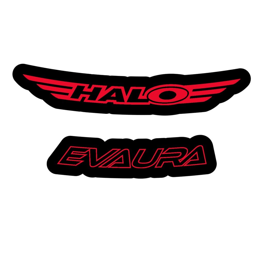 Halo Evaura Disc Rim Decals Kit showcasing customizable protective wheel stickers on a vehicle's alloy rim.