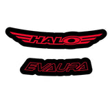 Halo Evaura Disc Rim Decals Kit showcasing customizable protective wheel stickers on a vehicle's alloy rim.