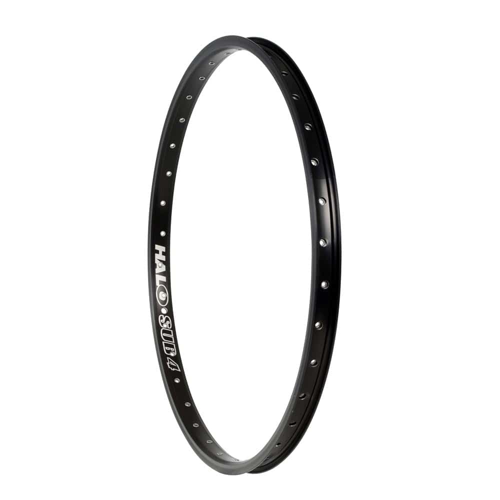 Halo Rims Sub-4 24-inch BMX race rims with CNC machined brake sidewalls, lightweight and durable bike wheel components.