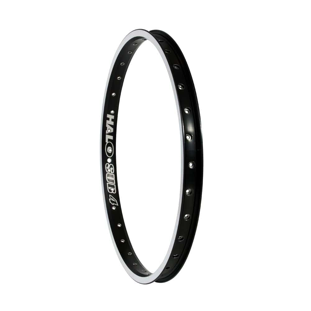 Halo Rims Sub-4 20-inch BMX race rim with 30mm width, double wall alloy construction, CNC sidewall for durability and performance.