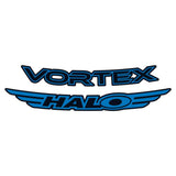 Blue Halo Vortex rim decals for 27.5" and 29" bike wheels, 24-pack of stylish bike rim stickers for components.