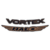 Bronze Halo Vortex rim decals for 27.5" and 29" bike wheels, 24-pack of stylish bike rim stickers for components.