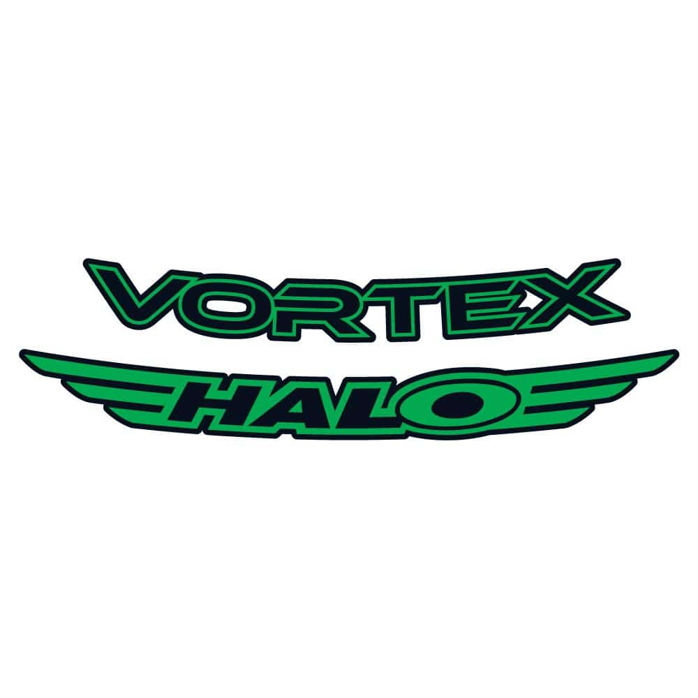 Green Halo Vortex Rim Decals for 27.5 and 29-inch bike wheels, 24-pack of colorful bike rim stickers for mountain and road bikes.