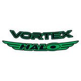 Green Halo Vortex Rim Decals for 27.5 and 29-inch bike wheels, 24-pack of colorful bike rim stickers for mountain and road bikes.