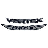 Grey Halo Vortex rim decals for 27.5" and 29" bike wheels, 24-pack of stylish rim stickers for bike components.