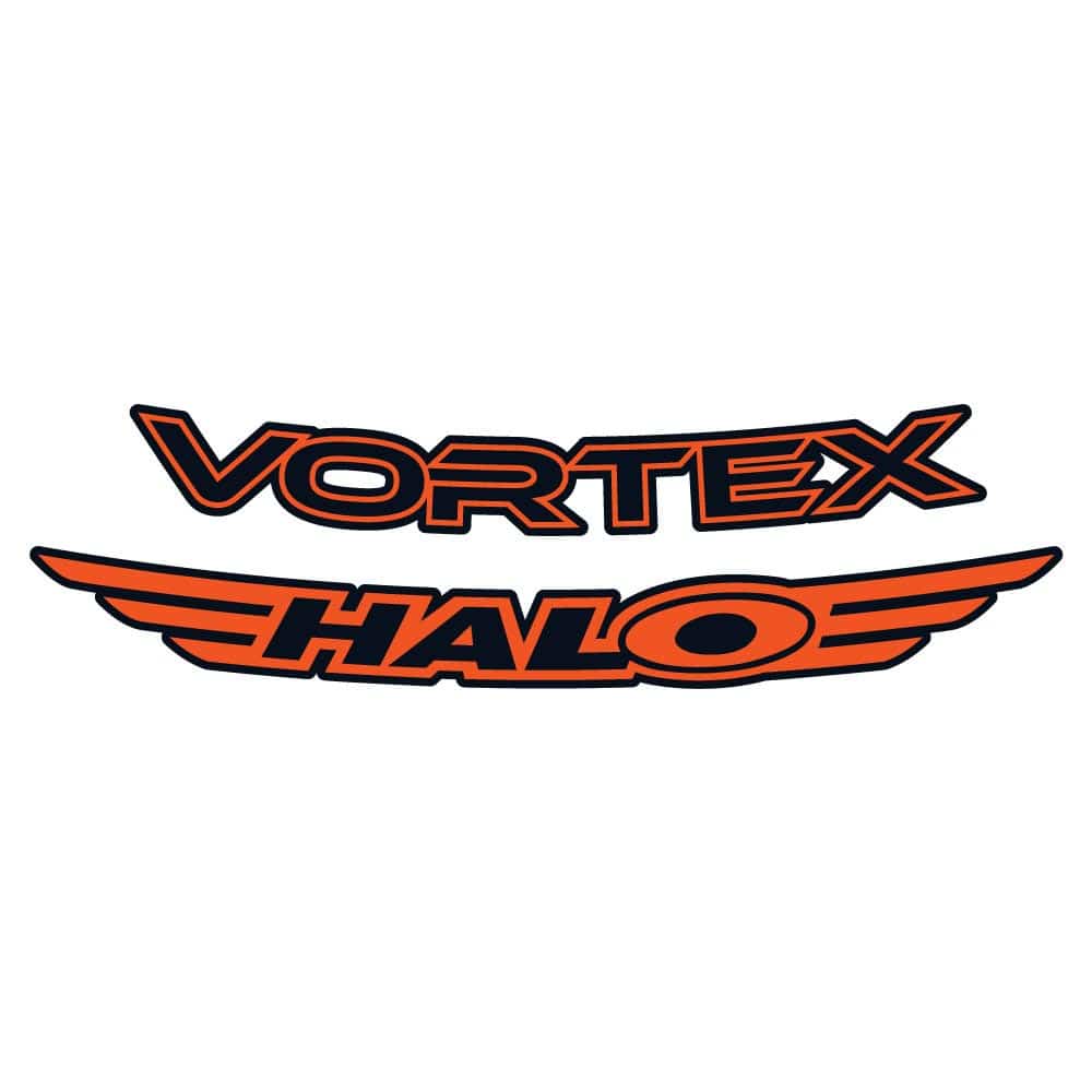 Orange Halo Vortex rim decals for 27.5 and 29-inch bike wheels, 24-pack of vibrant bike rim stickers.