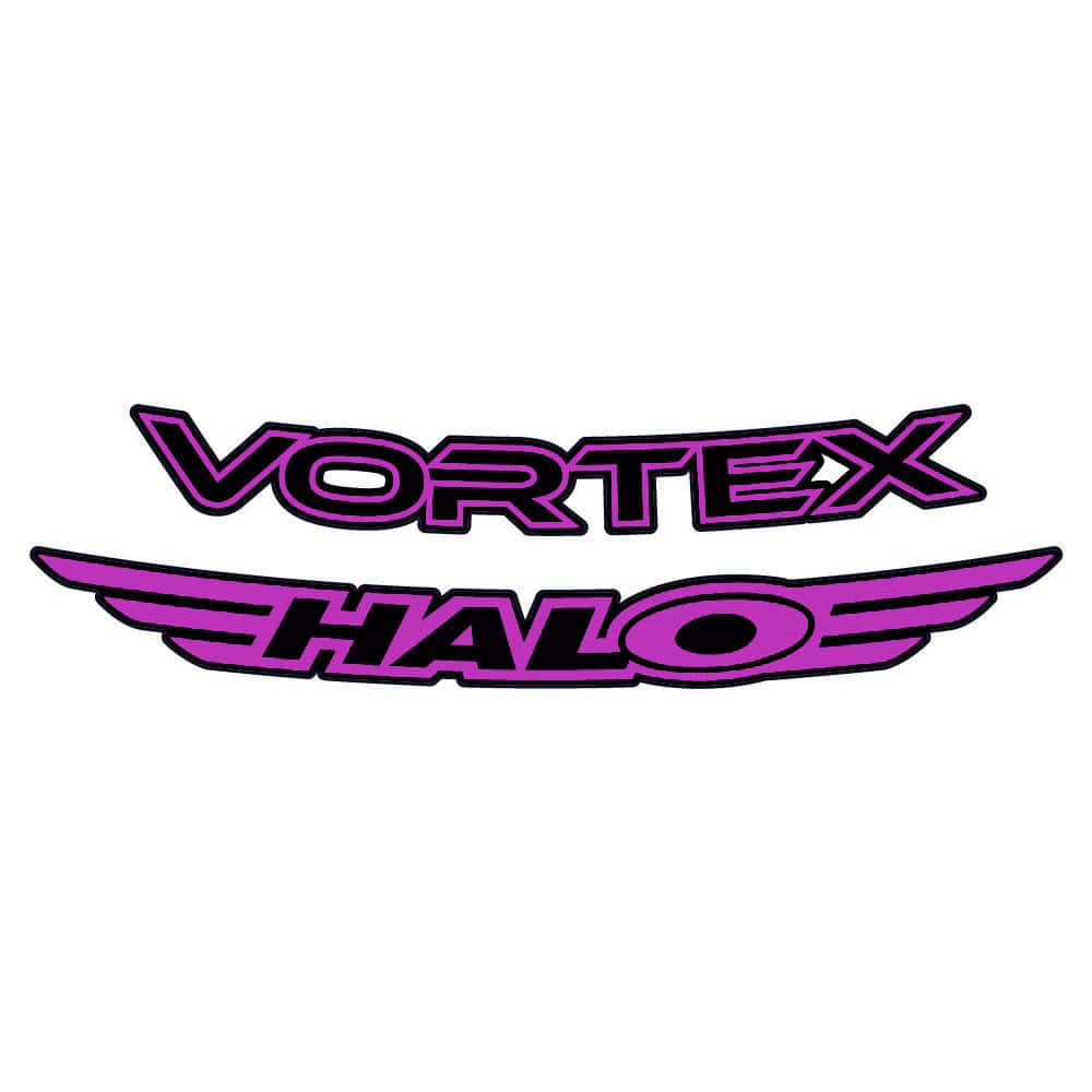 Purple Halo Vortex rim decals for 27.5" and 29" bike wheels, 24-pack of stylish bike rim stickers for mountain biking.