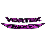Purple Halo Vortex rim decals for 27.5" and 29" bike wheels, 24-pack of stylish bike rim stickers for mountain biking.