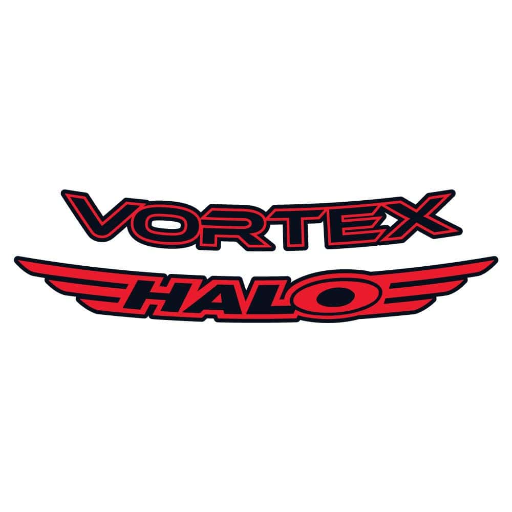 Red Halo Vortex Rim Decals for 27.5" and 29" bike wheels, 24-pack of stylish component stickers for bike rims.