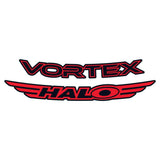 Red Halo Vortex Rim Decals for 27.5" and 29" bike wheels, 24-pack of stylish component stickers for bike rims.