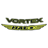 Yellow Halo Vortex rim decals for 27.5 and 29-inch bike wheels, 24-pack of stylish rim stickers for bike components.