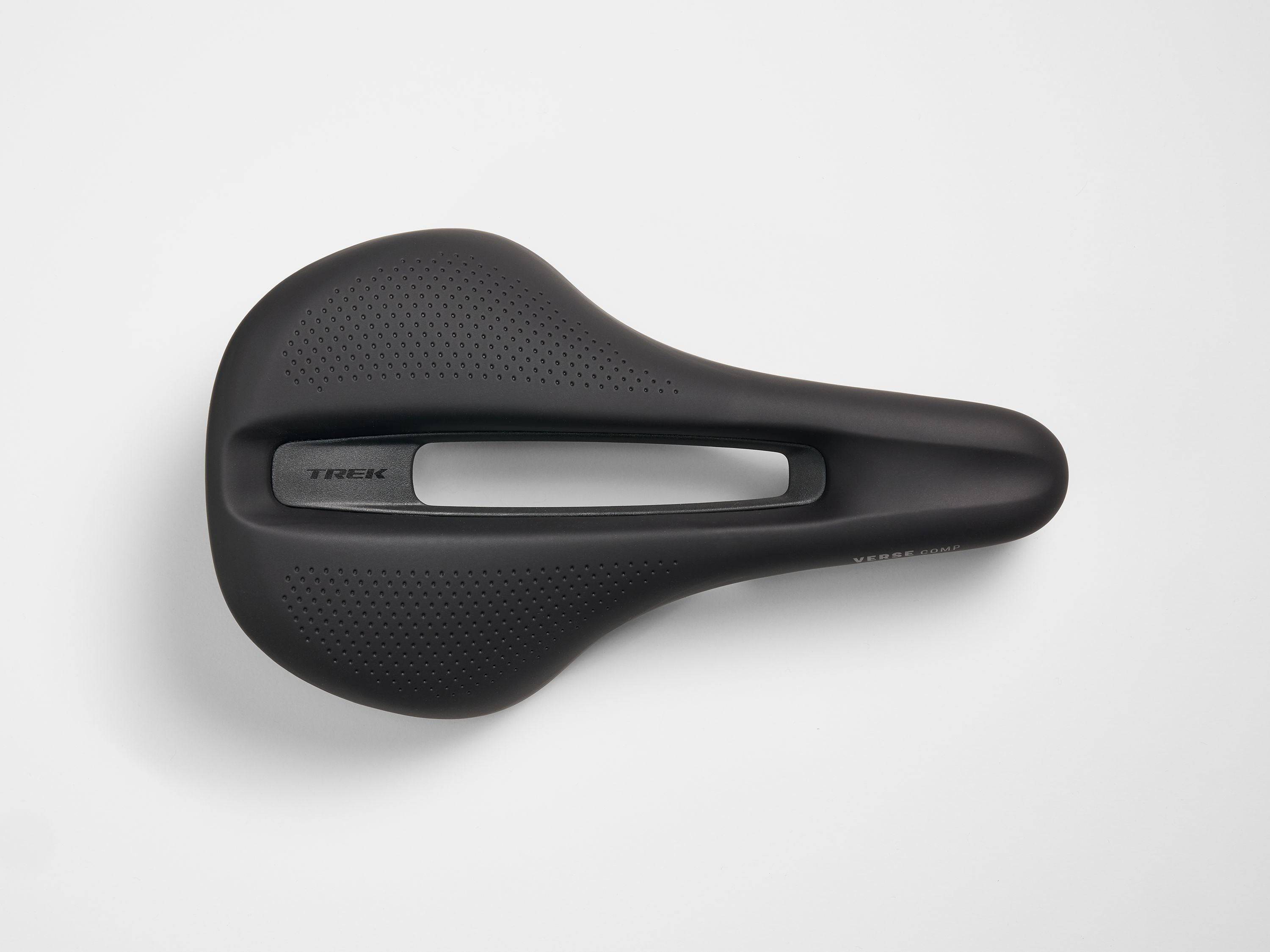 Trek Verse Short Comp bike saddle in black, 250mm x 155mm, ergonomic unisex seat for comfortable cycling.