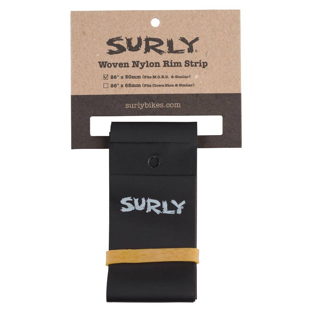 Surly MOBD 50mm rim strips for 80mm bike rims, durable protective strips for bicycle wheel components.