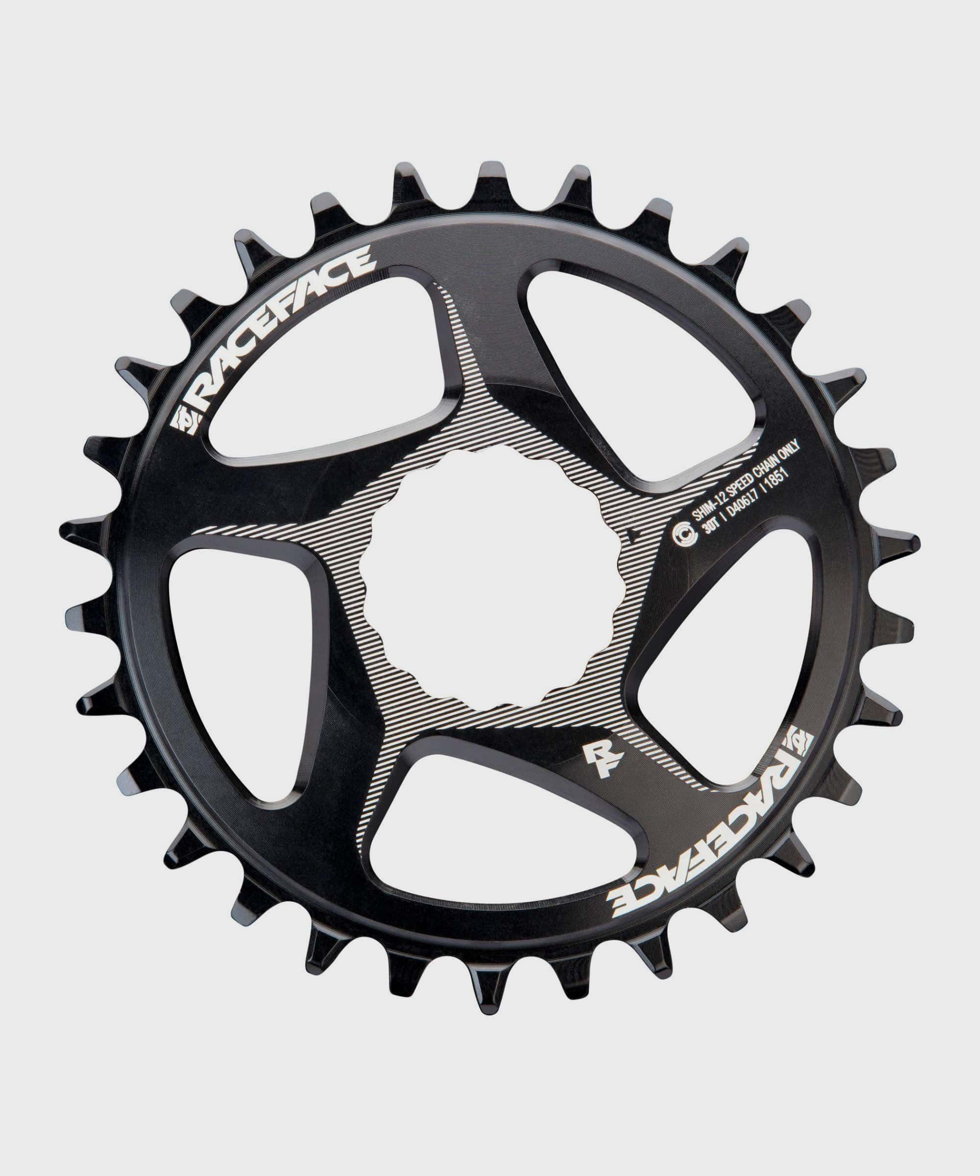 Race Face direct mount chainring for Shimano 12-speed with CINCH system, black component for mountain bike drivetrain.