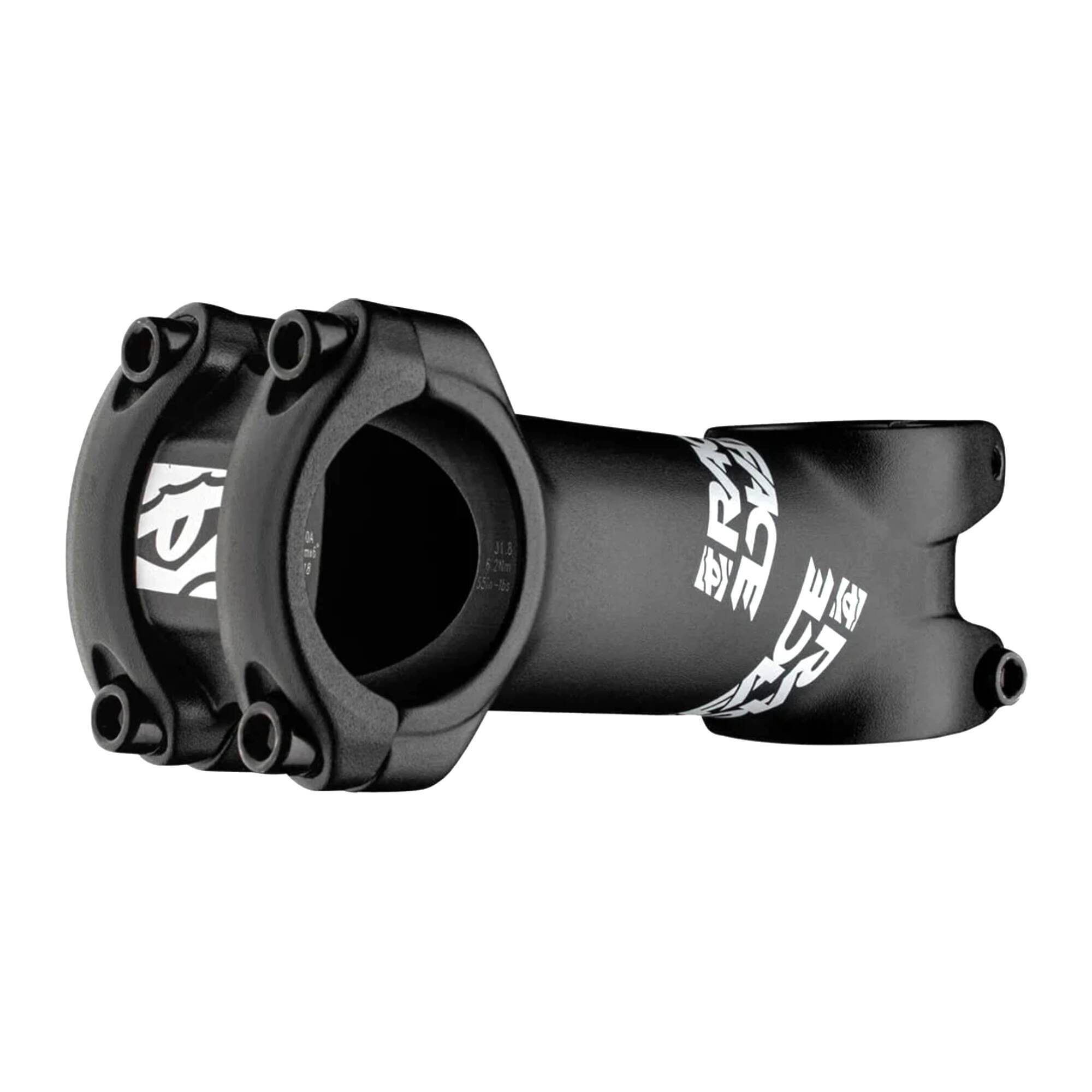 Race Face Ride Stem for 31.8mm handlebars, durable XC and trail bike stem, shown mounted on mountain bike handlebars.