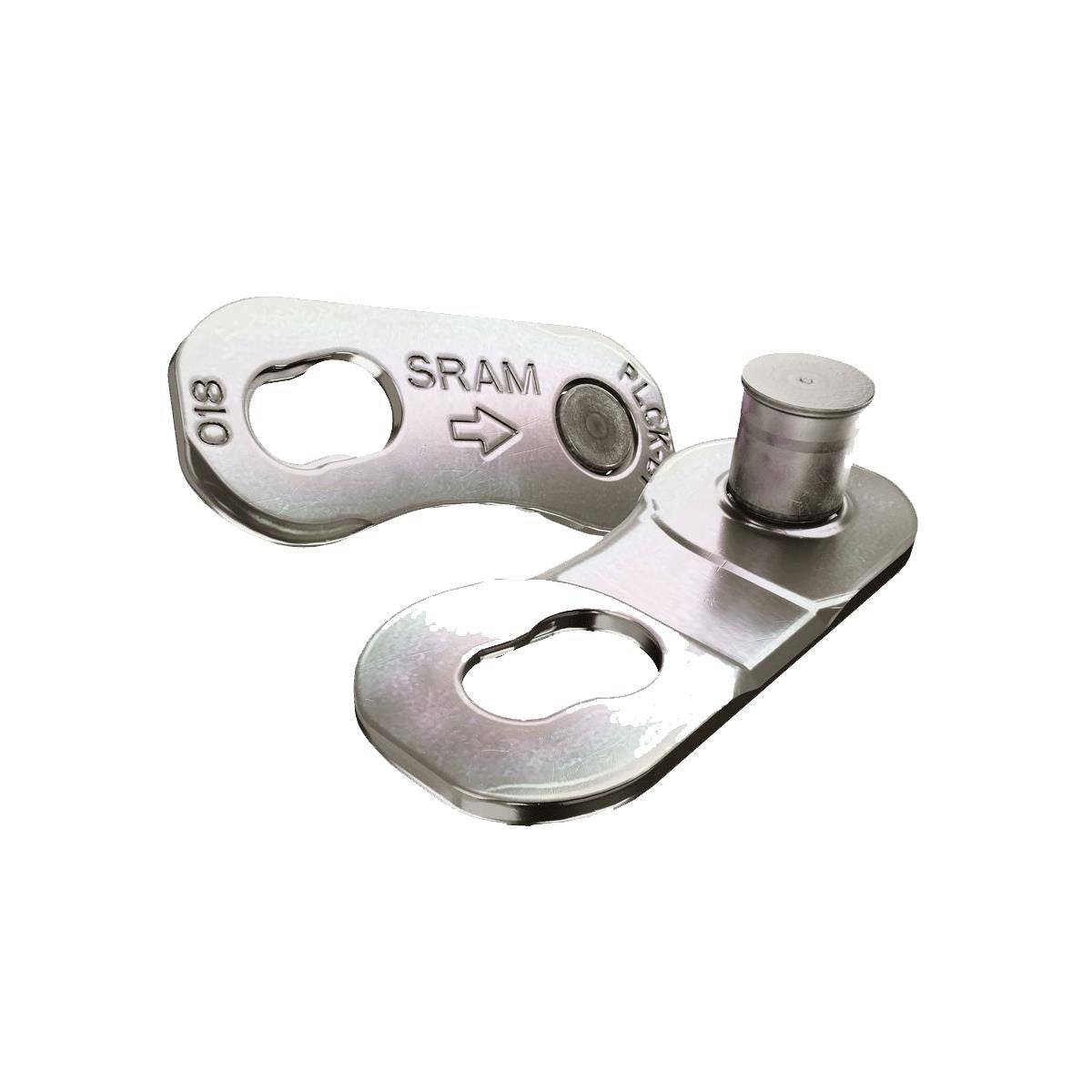 SRAM PowerLock 12-speed flat top chain connector pack showing four silver metal connectors for road bike chains.