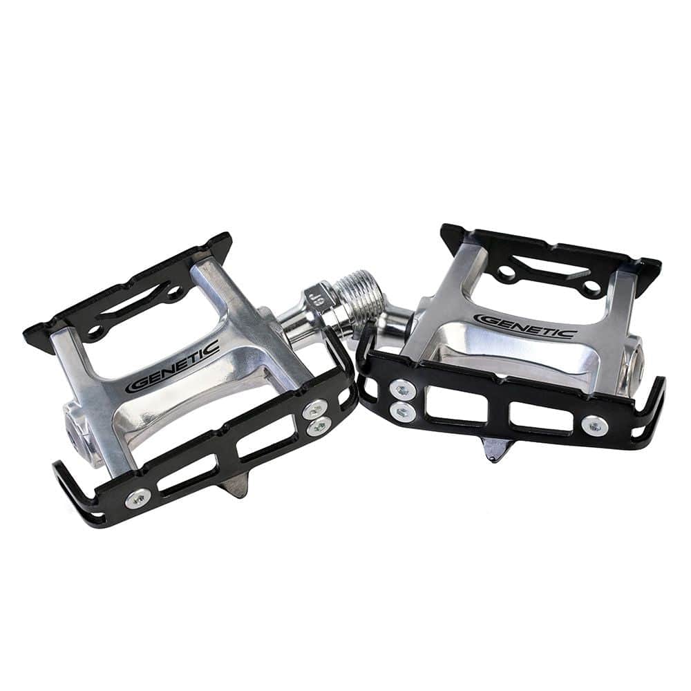 Genetic Track Pro SB flat bicycle pedals with sealed bearings and 9/16-inch spindle, designed for MTB and BMX riding.