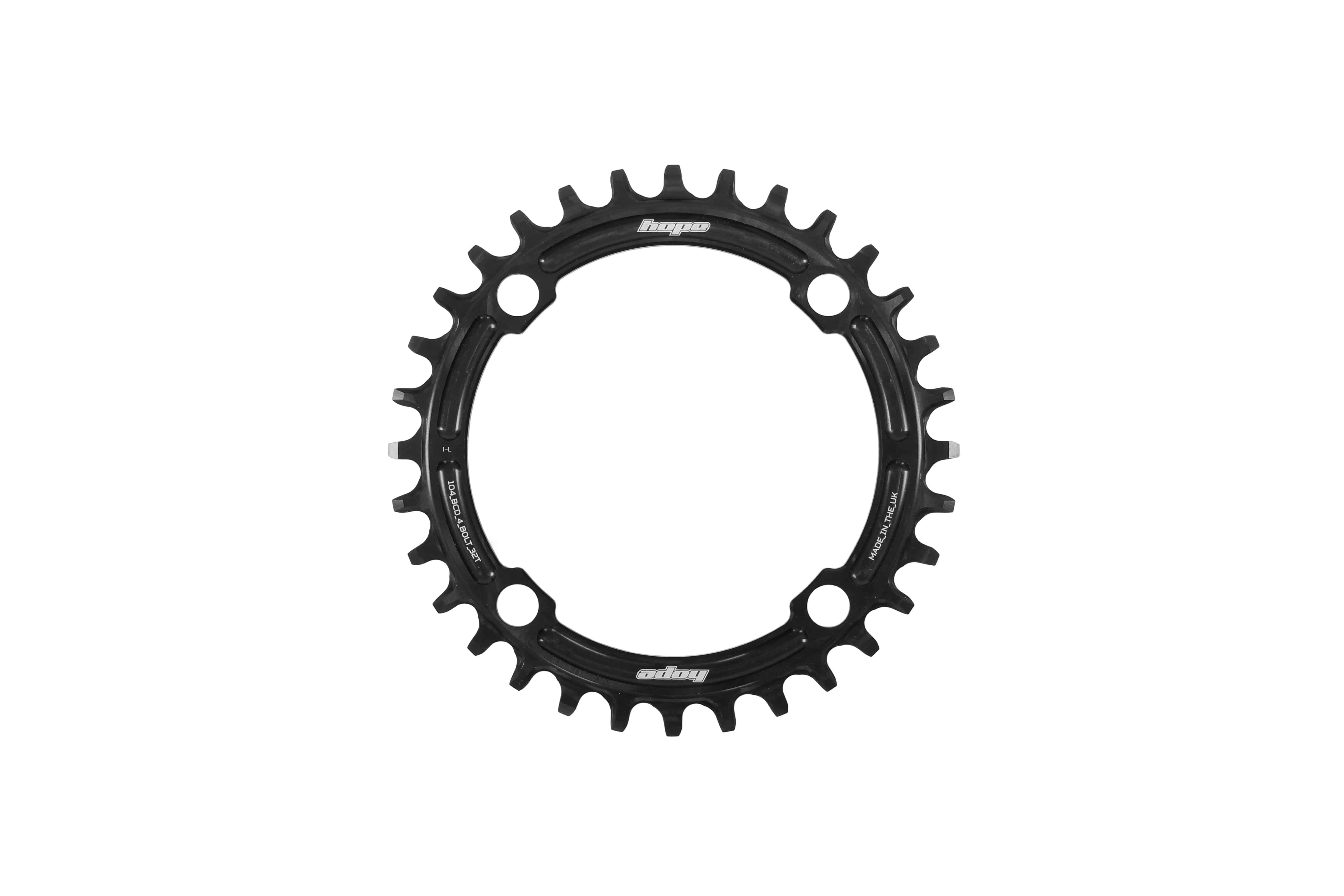 Hope R22 104 BCD bike chainring for precise shifting and durable drivetrain performance, shown with teeth and mounting holes.