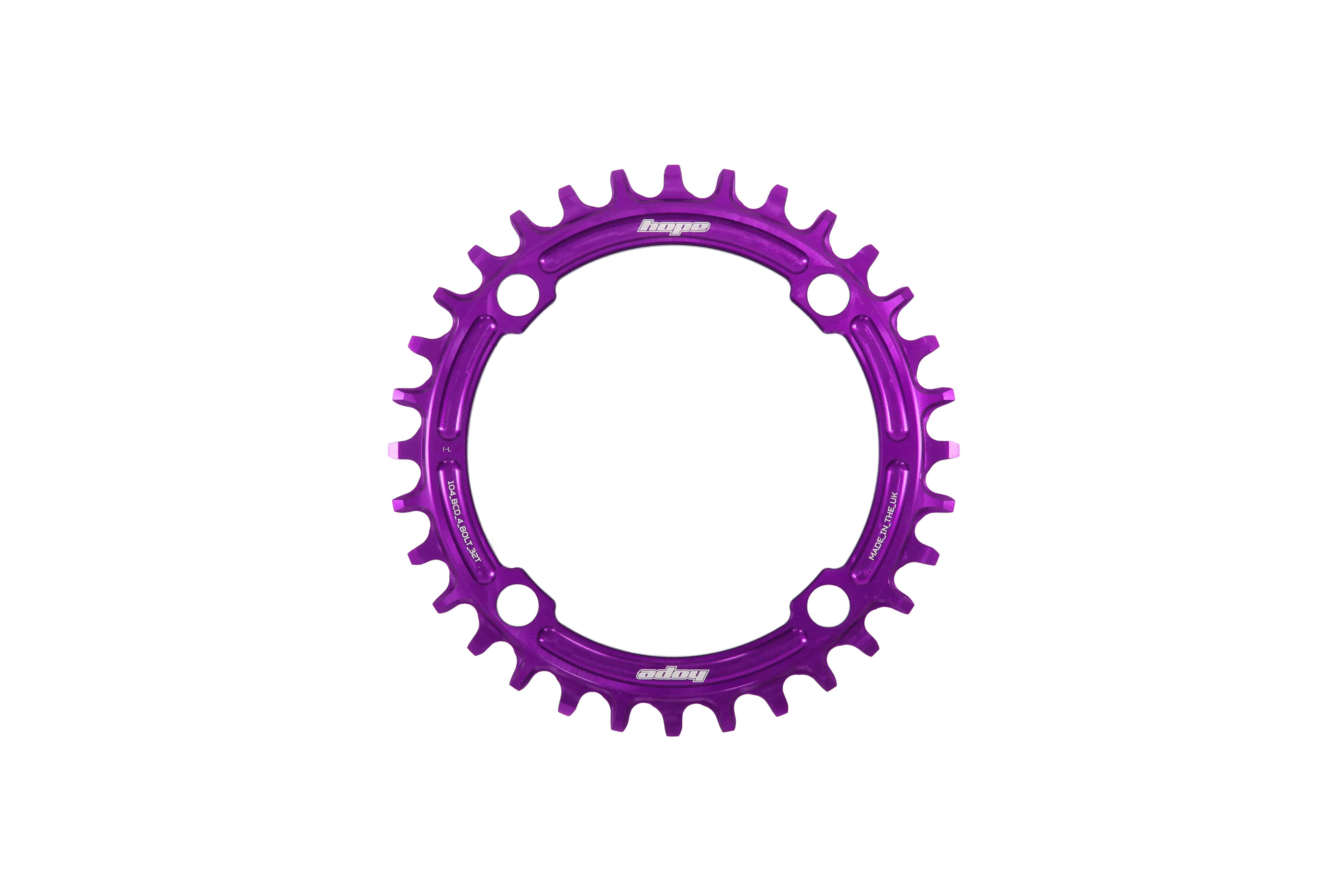 Hope R22 104 BCD chainring for bicycle drivetrain, showcasing its durable metal construction and precise shifting design.