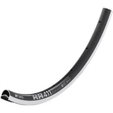 DT Swiss RR 411 Asymmetric rear road rim in black with Presta valve holes and SBWT branding, designed for lightweight cycling performance.
