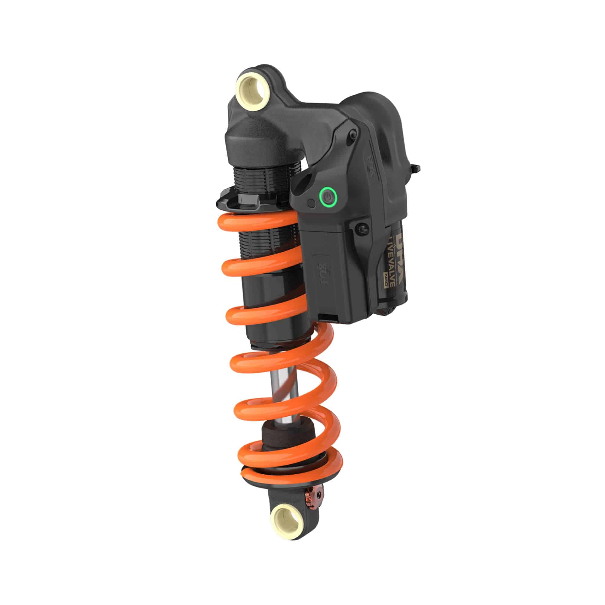 Fox DHX Live Valve Neo rear shock with sensor, electronic suspension component, featuring adjustable damping and high-performance design.