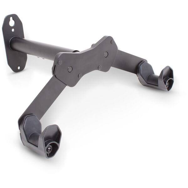 M Part wall-mounted horizontal bike rack with adjustable hooks and extension arm for convenient bike storage.